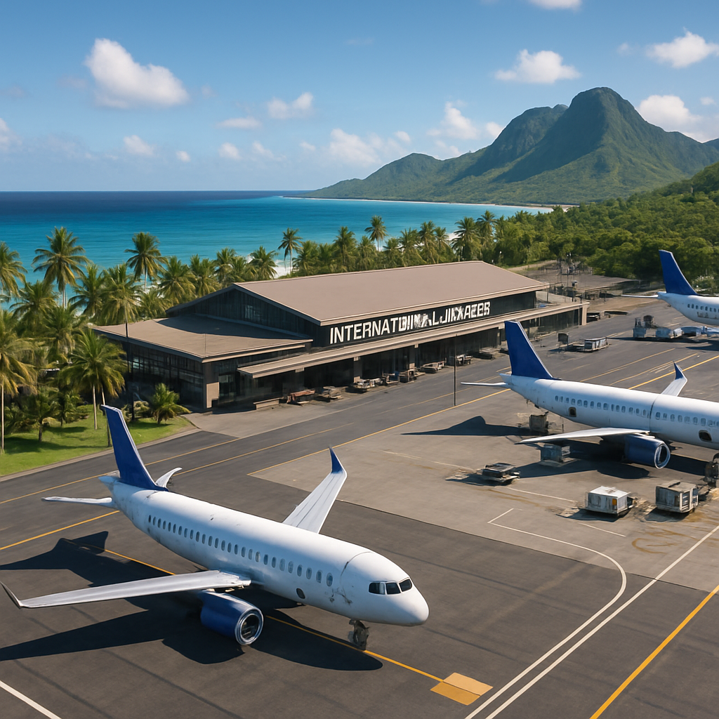 international airport on tropical island setting