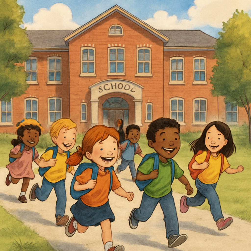 school with children running about